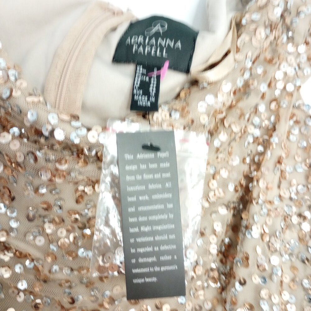 Adrianna Papell Gold Sequined Off-Shoulder Dress - Picture 5 of 13